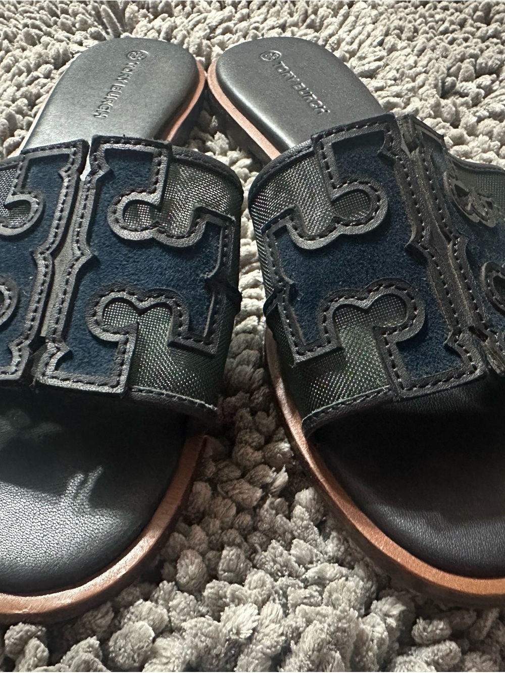 Tory Burch Black Slide Sandals with Signature Applique